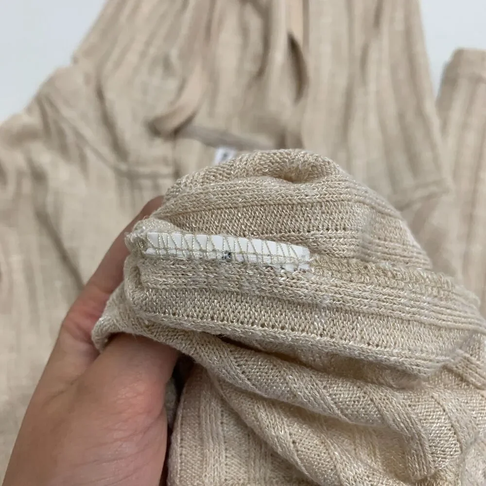RVCA Cropped Hoodie Women L Large Beige V Neck Knit Pullover Long Sleeve Sweater